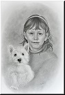 Portraitzeichnung "Mdchen mit Hund"