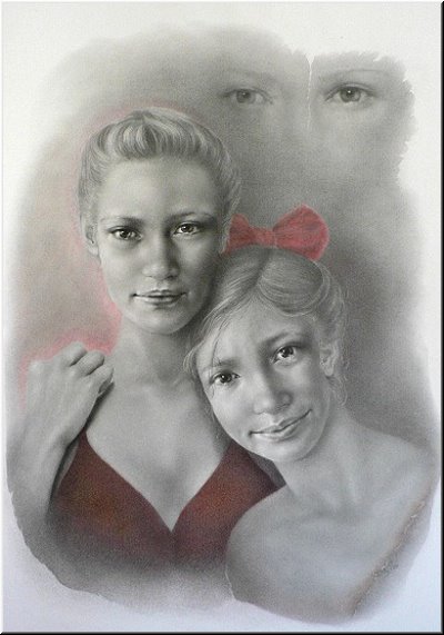 Portraitzeichnung "Mathilde und Samantha"